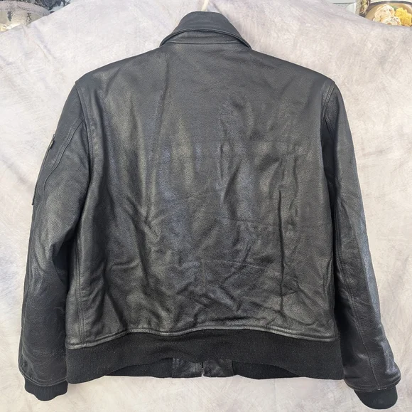 Alpha Industries Size XL Leather Flight Jacket Black Multiple Pockets